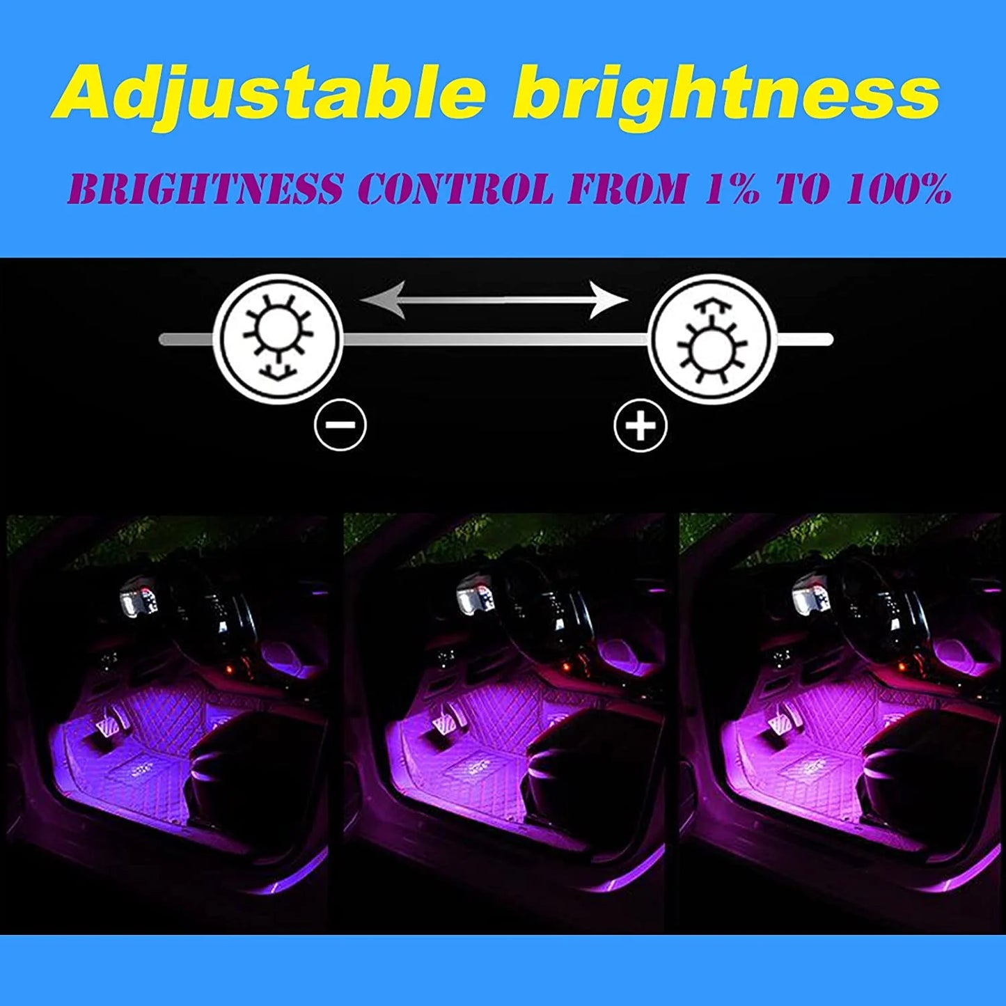 Interior Car Lights, 4 Pcs 48 LED Multi-Color Music Car Lights Strip under Dash Lighting Kit with Sound Active Function & App Control, USB DC 5V