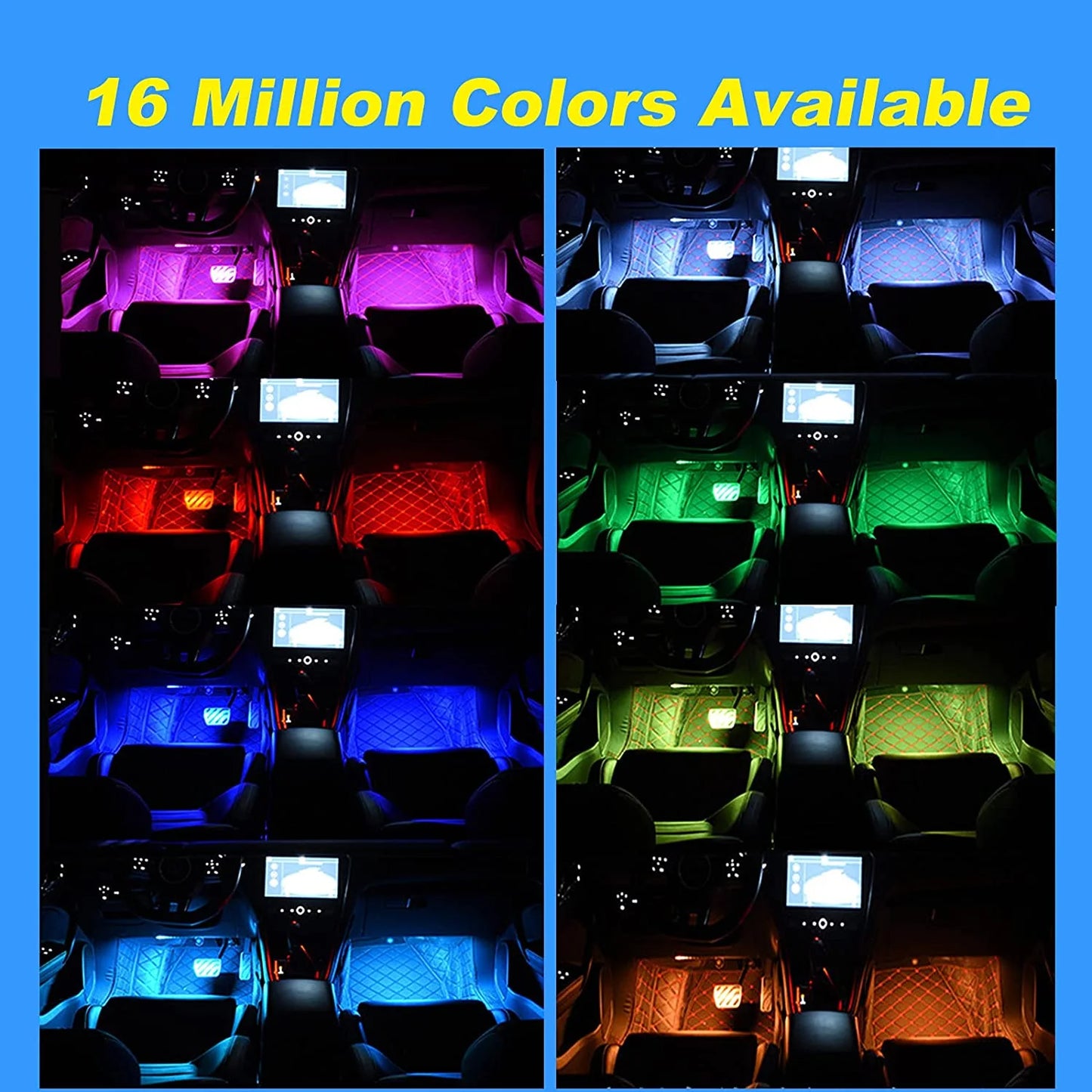 Interior Car Lights, 4 Pcs 48 LED Multi-Color Music Car Lights Strip under Dash Lighting Kit with Sound Active Function & App Control, USB DC 5V