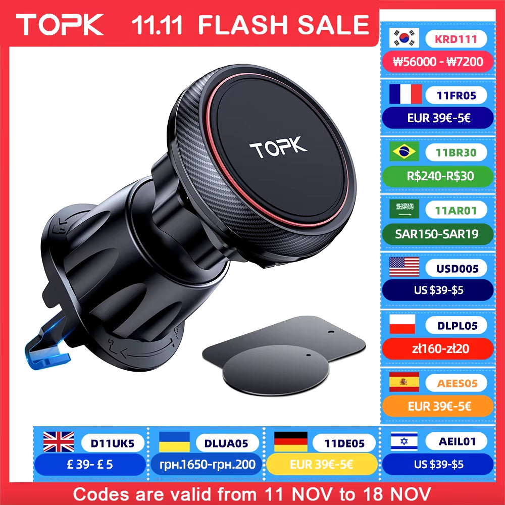 TOPK Magnetic Car Phone Mount in Car Phone Holder Air Vent Magnetic, 6 N52 Magnets  Mobile Phone Holders for Iphone 15