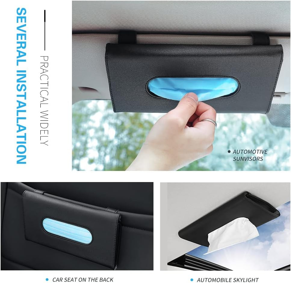 Tissue Holder Visor with Sun Visor Organizer for Car, 2 Pcs Car Seat Hooks and Glitter Mask Hook Clip-Pu Leather Backseat Tissue Case Accessories for Car, Paper Carton, Car Tissue Box for Visor(6 Pcs)