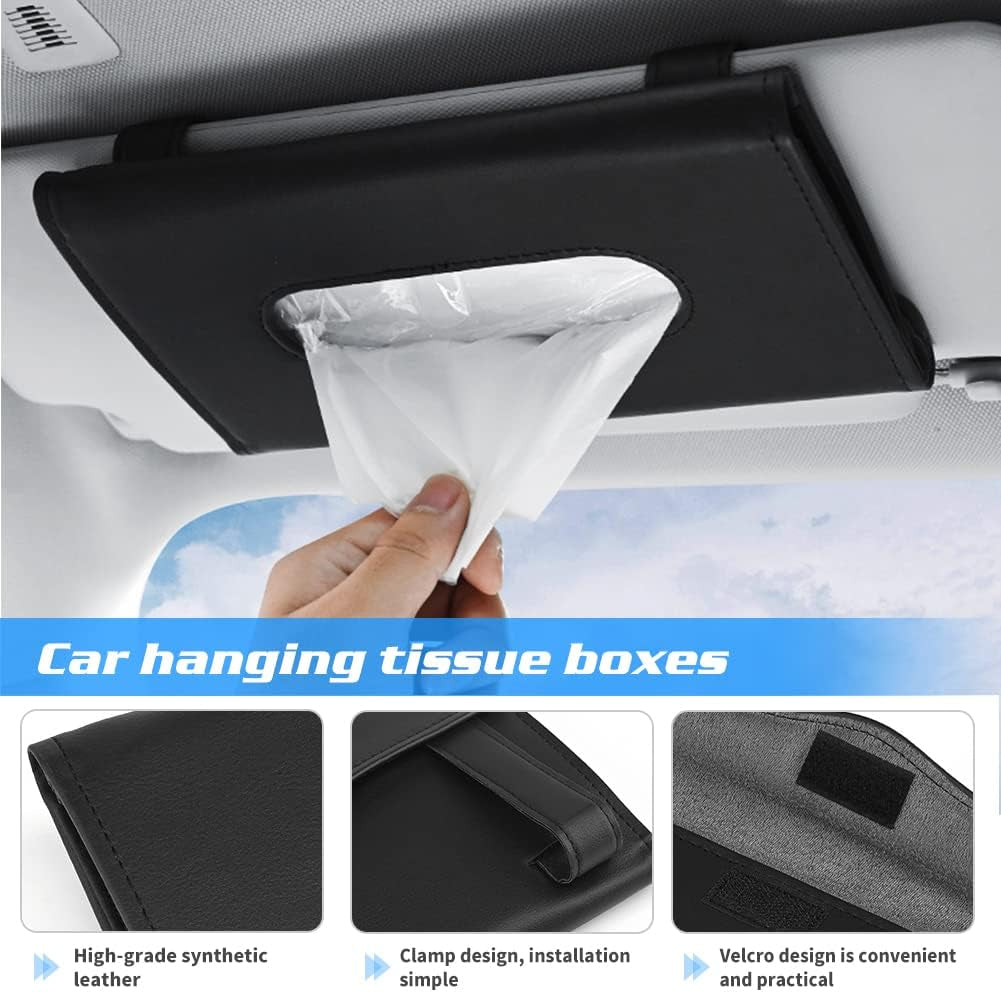 Tissue Holder Visor with Sun Visor Organizer for Car, 2 Pcs Car Seat Hooks and Glitter Mask Hook Clip-Pu Leather Backseat Tissue Case Accessories for Car, Paper Carton, Car Tissue Box for Visor(6 Pcs)