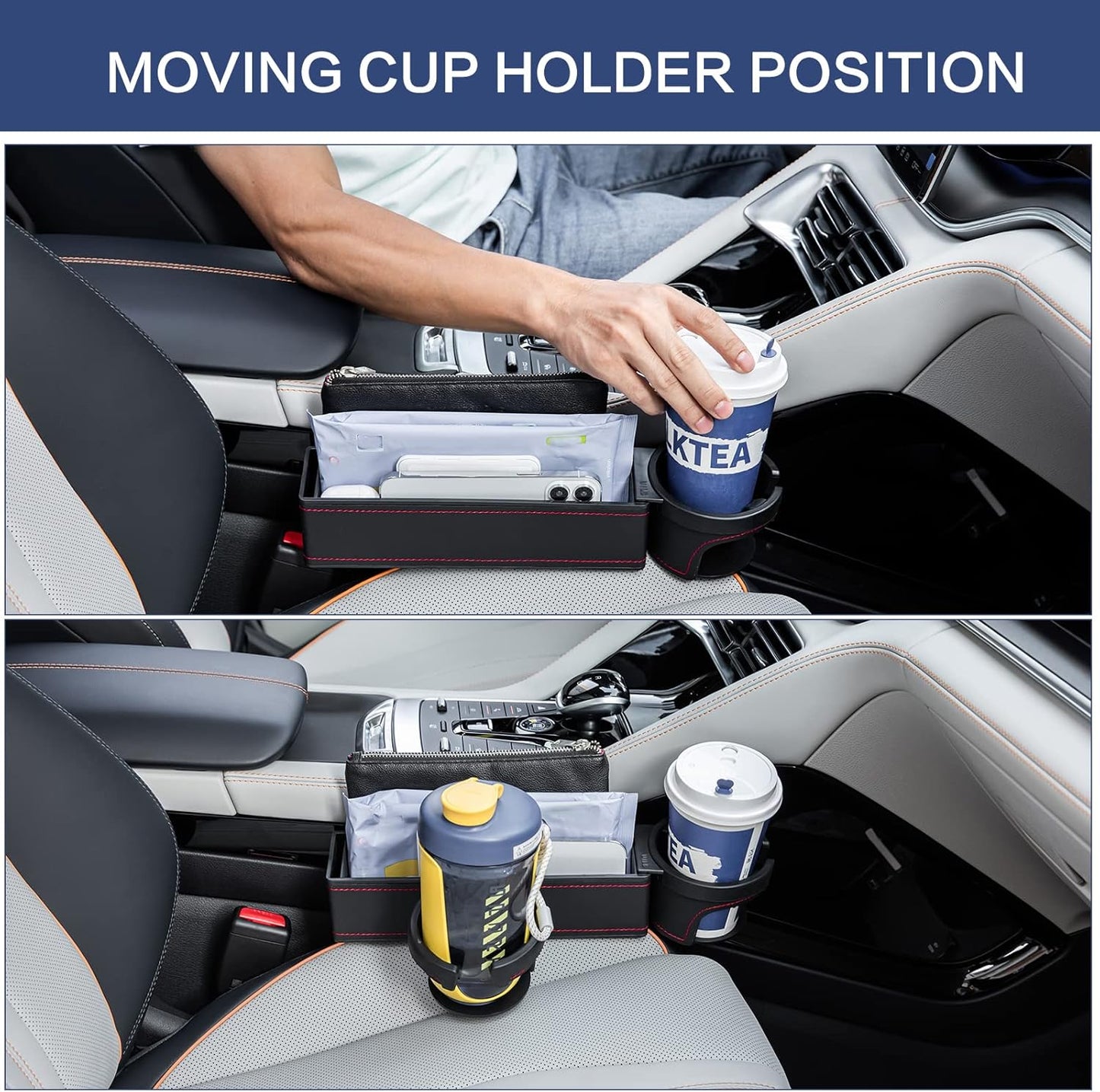 Tesla Rear Seat 2 Cup Holder, Car Rear Seat Two Big Cup Holder, Backseat Oraginzer, Side Cup Holder with Two Cup Holder, DIY Position, Storage Box for Money, Card, Holding Phone, Wallet