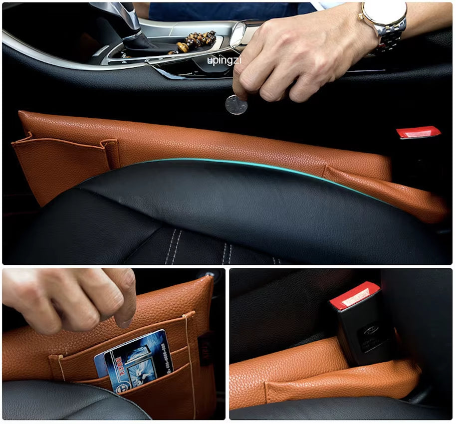 Car Seat Gap Filler Pockets PU Leather Storage Car Organizer Car Seat Slit Gap Pocket Storage Leak Stop Pad Soft Padding