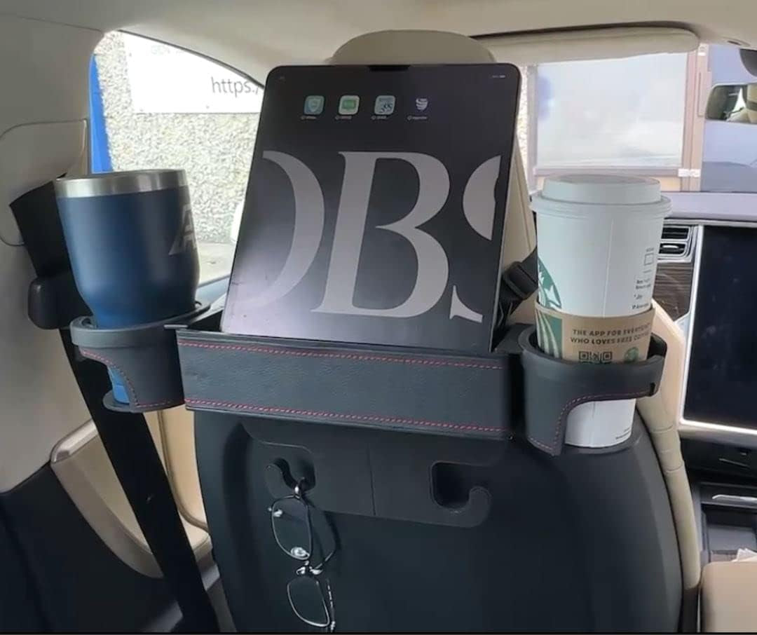 Tesla Rear Seat 2 Cup Holder, Car Rear Seat Two Big Cup Holder, Backseat Oraginzer, Side Cup Holder with Two Cup Holder, DIY Position, Storage Box for Money, Card, Holding Phone, Wallet